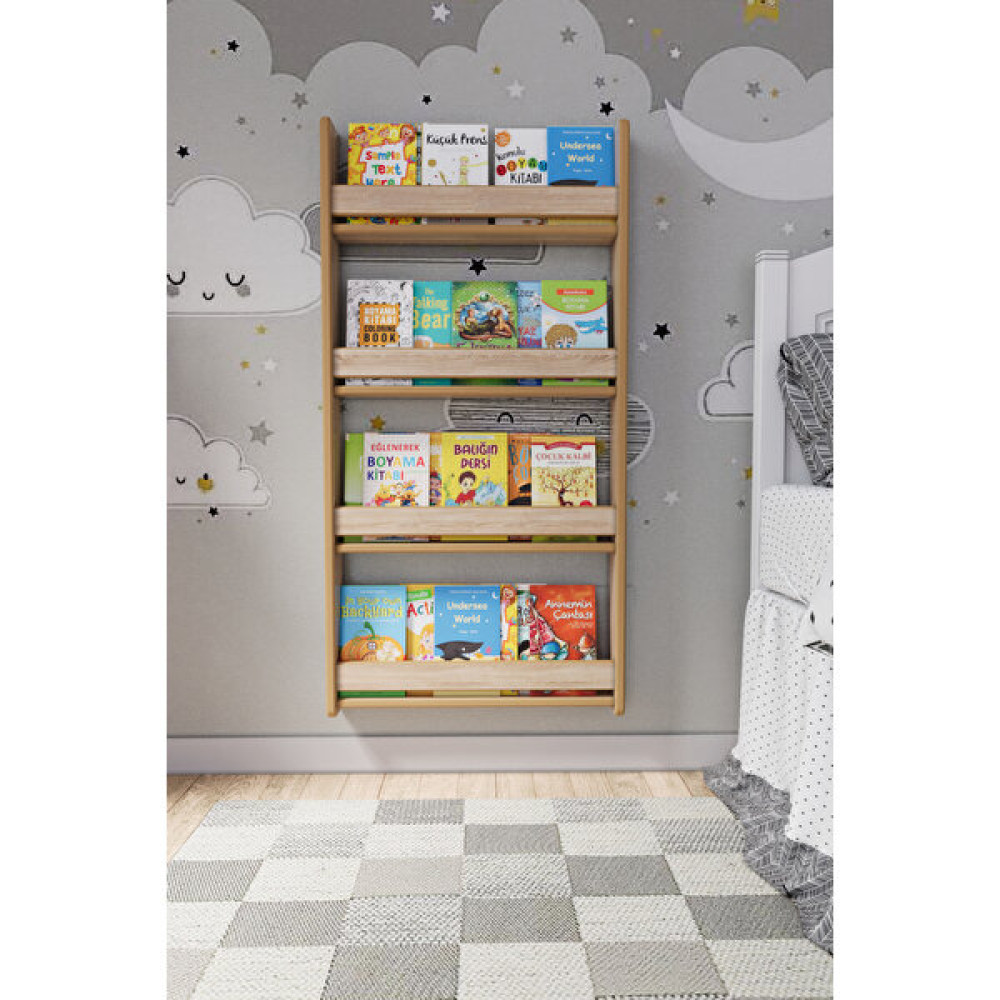 Zeo Wood Design Montessori 4 Raflı Çocuk Kitaplığı 120*60 cm - Sonoma Kitaplık Fiyatı