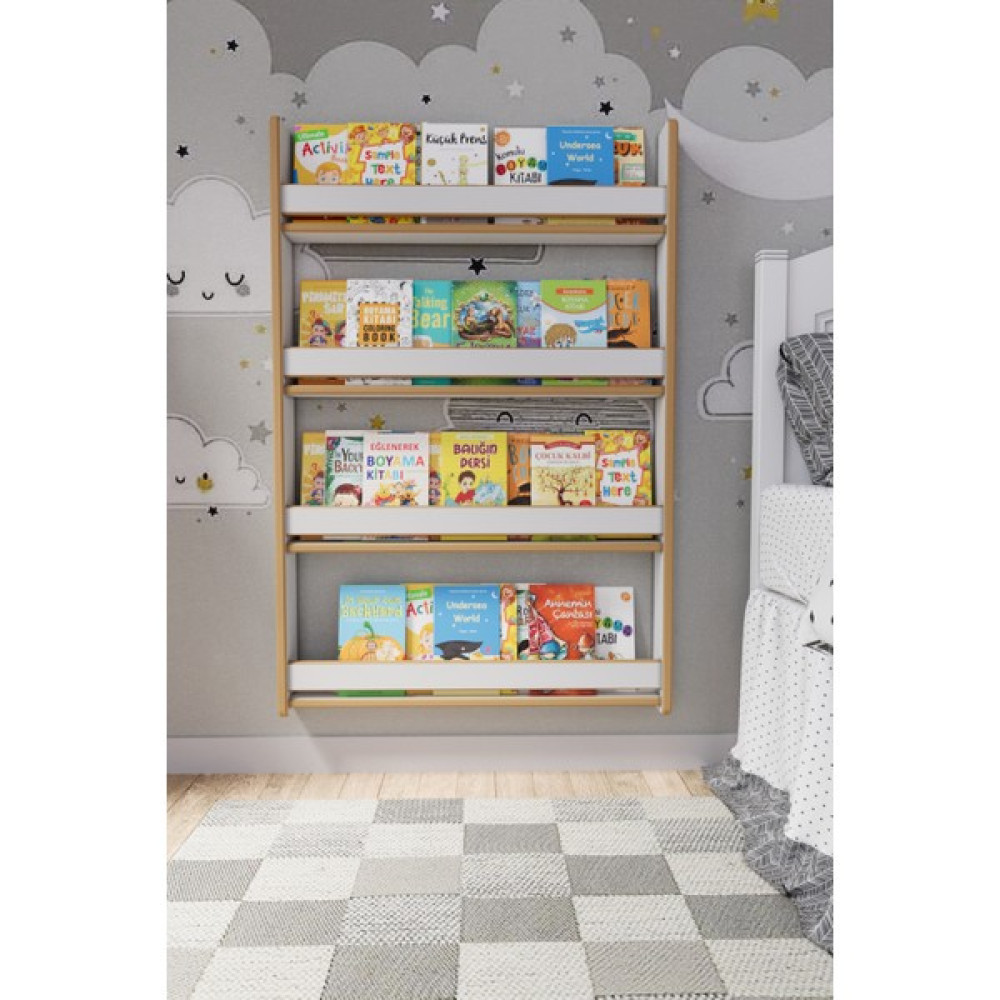 Zeo Wood Design Montessori 4 Raflı Çocuk Kitaplığı - Beyaz Kitaplık Fiyatı