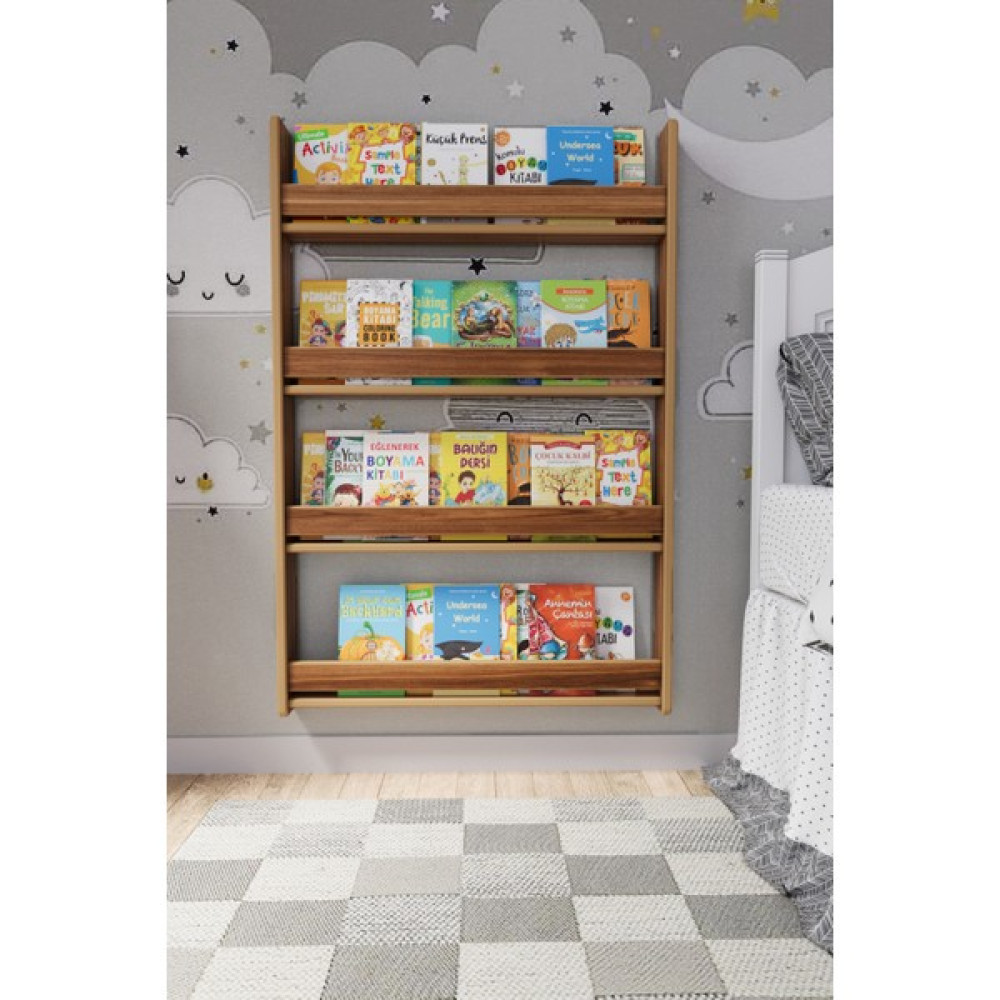 Zeo Wood Design Montessori 4 Raflı Çocuk Kitaplığı - Ceviz Kitaplık Fiyatı