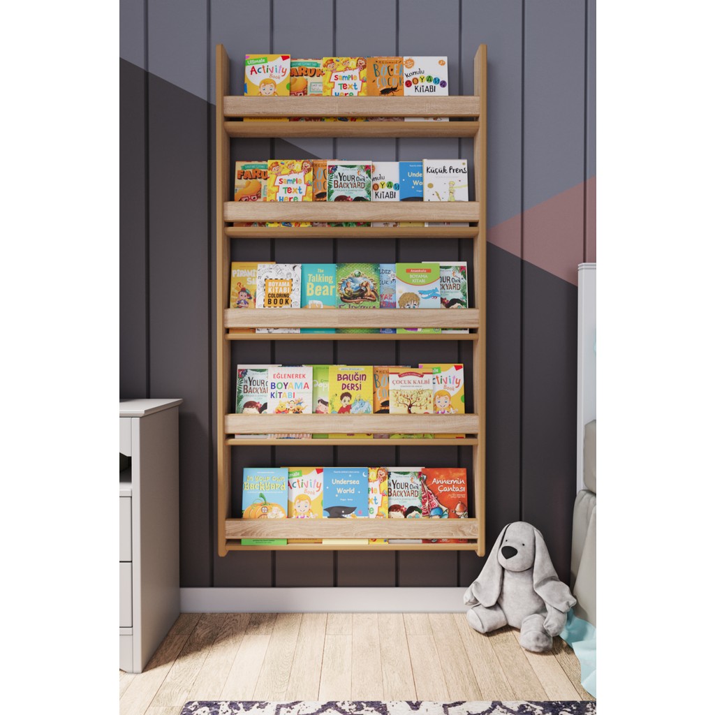 Zeo Wood Design Montessori 5 Raflı Mdf Çocuk Kitaplığı 154*80 cm - sonoma - Açık Kahverengi Kitaplık Fiyatı