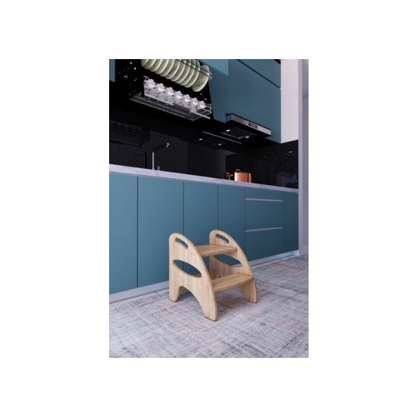 Zeo Wood Design Montessori Ahşap Basamak Çocuklar İçin Güvenli Dayanıklı Ergonomik Tasarım - Ham Ahşap Diğer Fiyatı