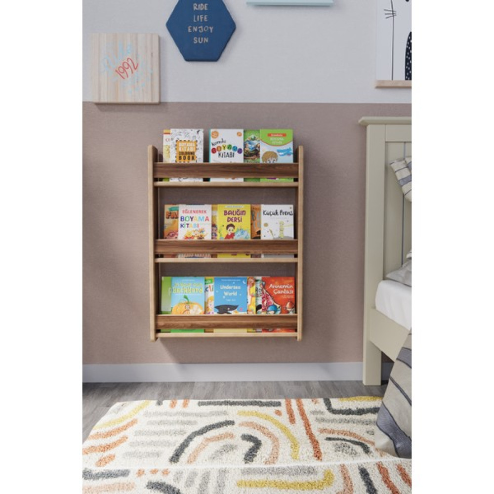 Zeo Wood Design Montessori Çocuk Kitaplığı 60 x 80 cm - Ceviz Kitaplık Fiyatı