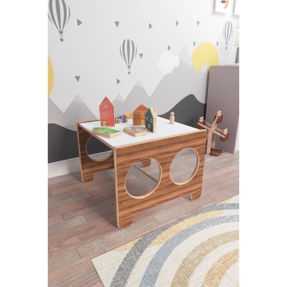 Zeo Wood Design Montessori Çocuk Oyun & Aktivite & Çalışma Masası - Ceviz Masa - Sandalye & Tabure Fiyatı