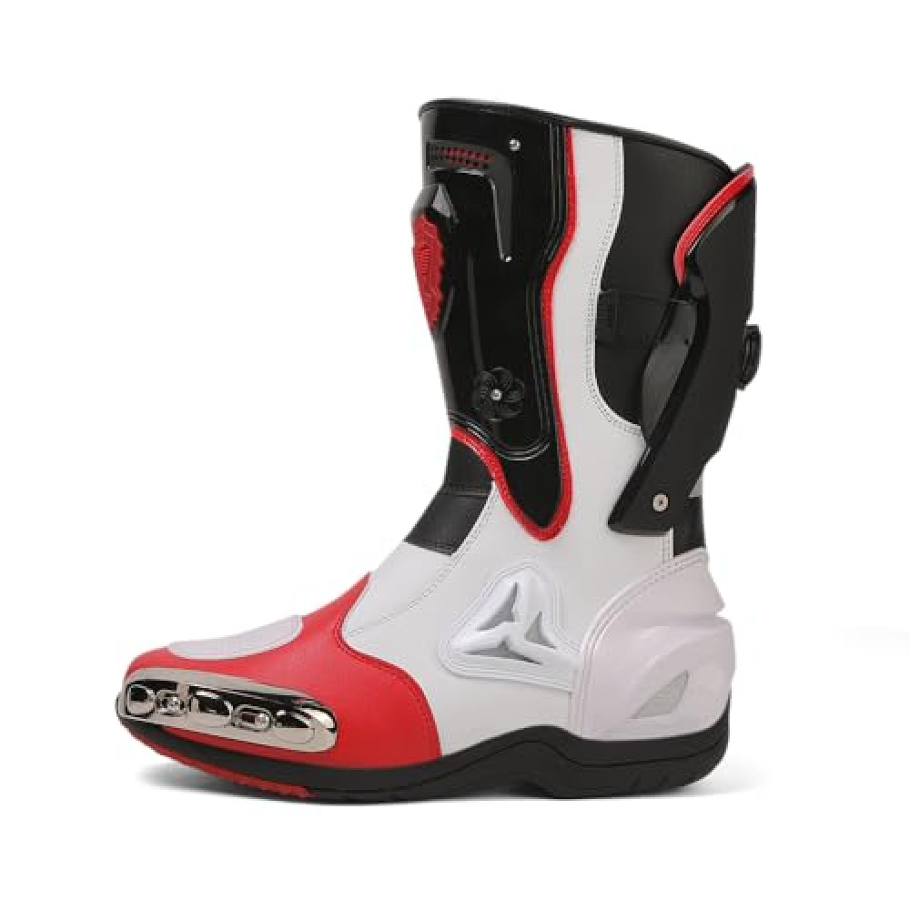 Zeozoom Motorcycle Riding Boots Motorcycle Leather Boots for Women and Men Protection Anti Slip Racing Sports (Red, Adult, Men, 11, Numeric, US Footwear Size System, Medium)