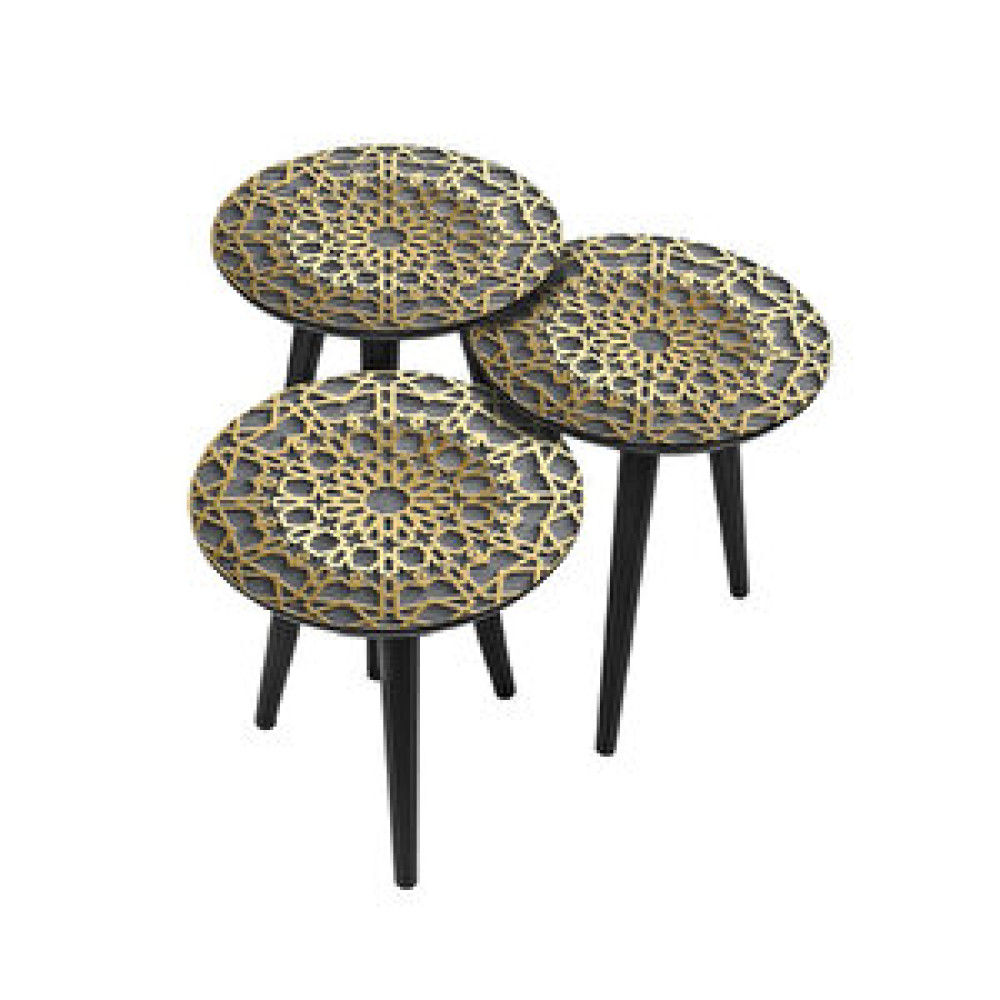 Zerenland Highgloss Yuvarlak 3lü Zigon Gold Motif Zigon Sehpa Fiyatı
