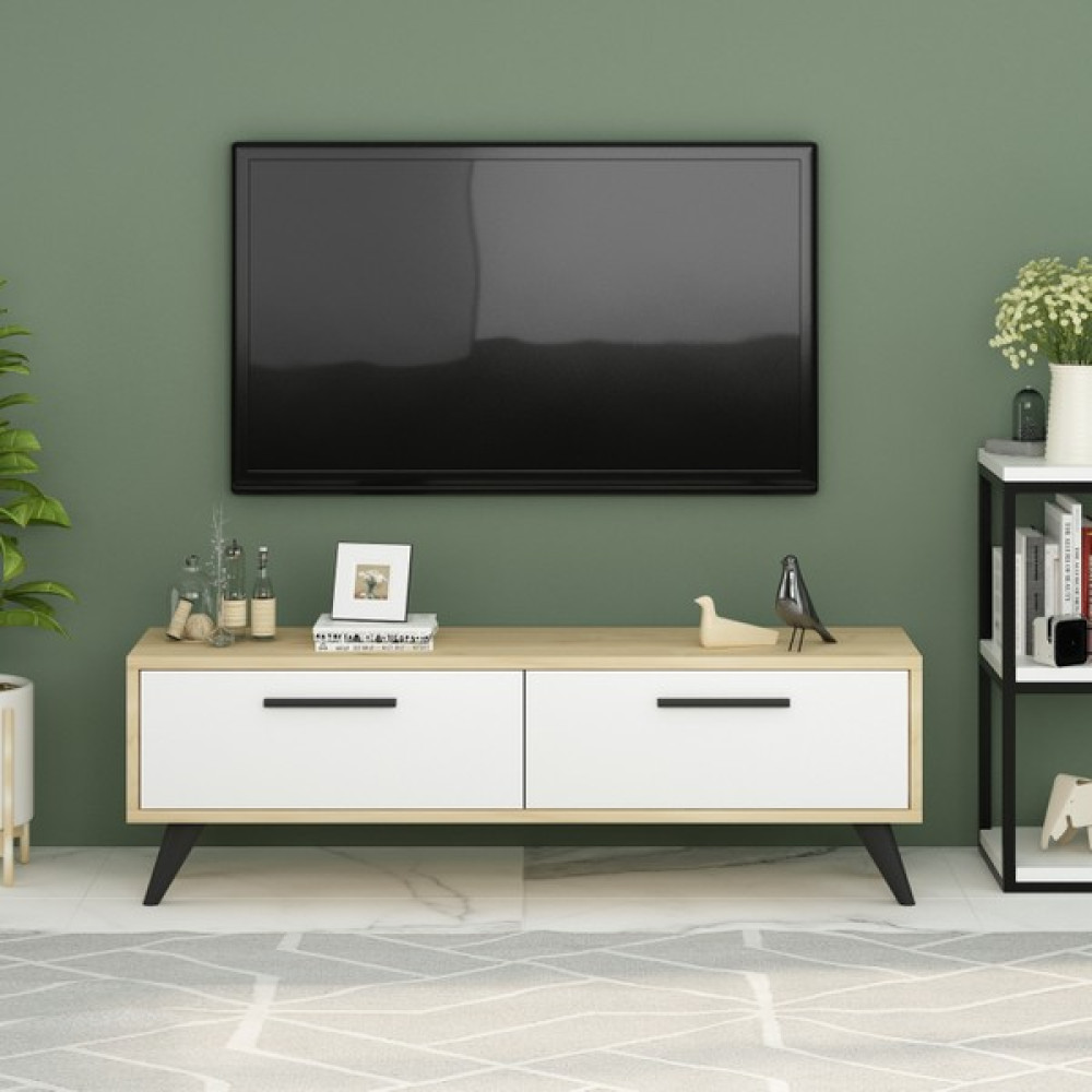 Zerka Concept Active Iki Kapaklı Tv Ünitesi TV Sehpası Safirmeşe-Beyaz 120 cm - Beyaz - Meşe Tv Ünitesi / Sehpası Fiyatı