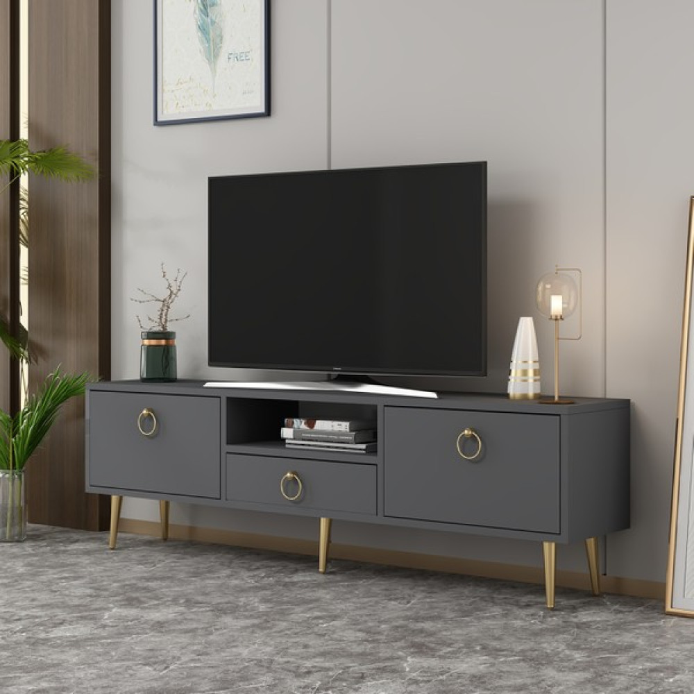 Zerka Concept Girit 2 Kapaklı Raflı ve Çekmeceli Tv Sehpası Tv Ünitesi Antrasit Tv Ünitesi / Sehpası Fiyatı