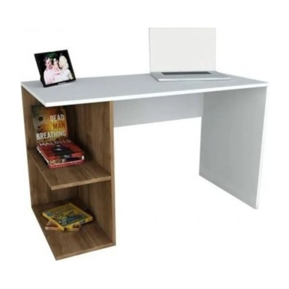 Zerka Concept Loren Tamamı Mdf Raflı Çalışma Masası, Bilgisayar Masası, Laptop Masası Beyaz Ceviz - 50 x 75 x 90 cm - Beyaz - Ceviz Çalışma Masası Fiyatı
