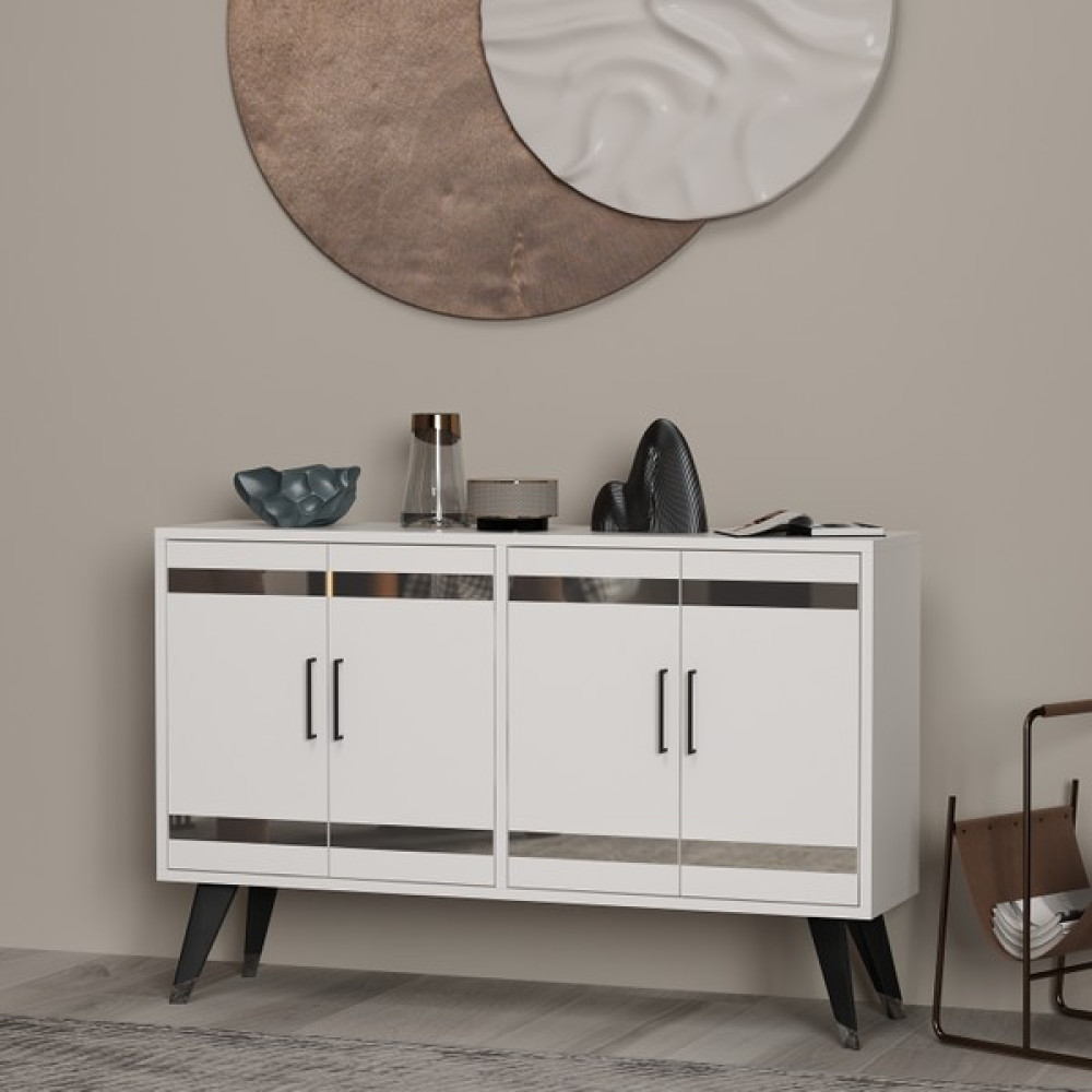 Zerka Concept Mondeo Konsol Tv Sehpası Tv Ünitesi Gümüş Pleksi Detaylı Beyaz Konsol Tv Ünitesi / Sehpası Fiyatı