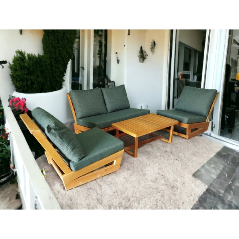 Zerka Concept Nepal Bahçe Balkon Masif Çam Ahşap Koltuk - 1 Adet Ikili 2 Adet Tekli ve Orta Sehpa Haki Yeşil Bahçe Mobilyası Takımı Fiyatı