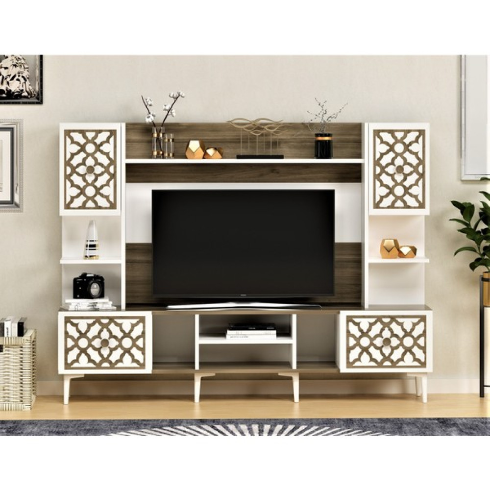 Zerka Concept Rossi Tv Ünitesi Tv Sehpası Beyaz-Ceviz - Parlak Beyaz Tv Ünitesi / Sehpası Fiyatı