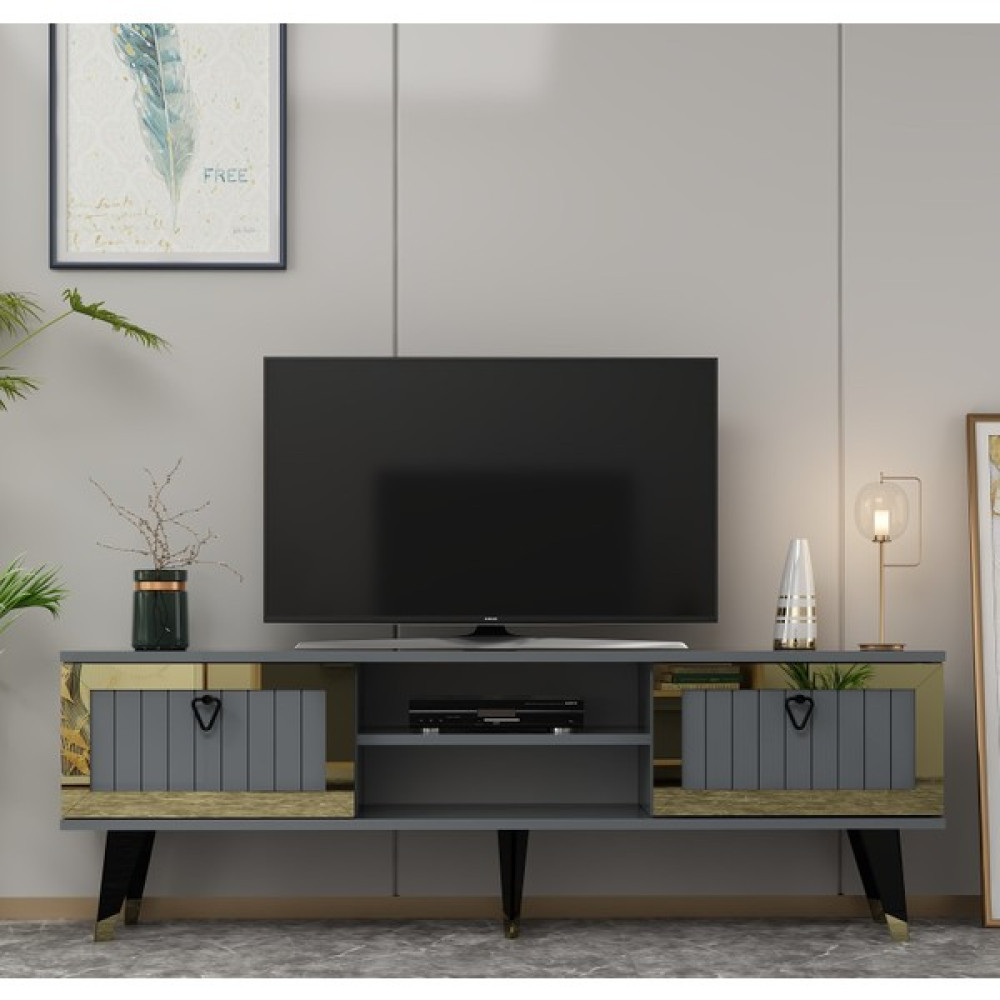 Zerka Concept Sandro Tv Ünitesi Tv Sehpası Antrasit-Altın Tv Ünitesi / Sehpası Fiyatı