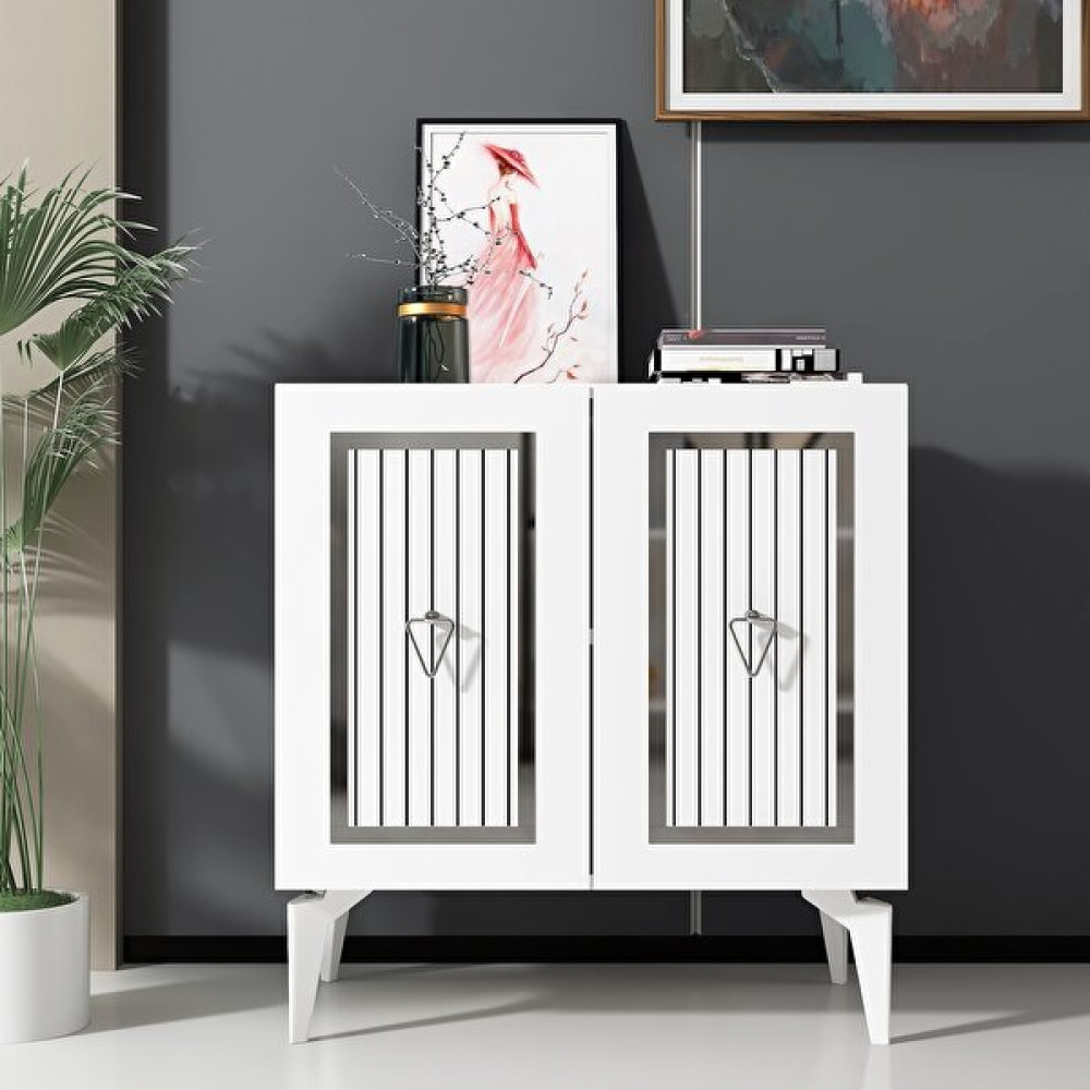 Zerka Concept Ülgen Konsol Tv Sehpası Çok Amaçlı Dolap 75 cm Beyaz Gümüş Konsol Mobilya Fiyatı