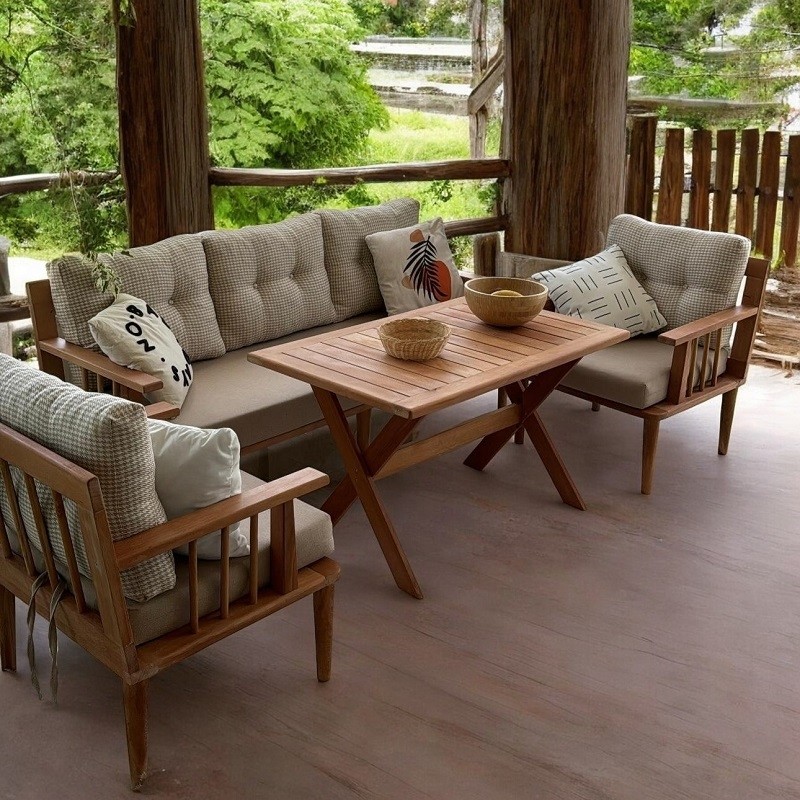Zerka Concept Vizyon Masif Ahşap Bahçe Balkon Koltuk Gürgen Ağacı 3+1+1 Koltuk, Masa Takımı Koltuk Fiyatı