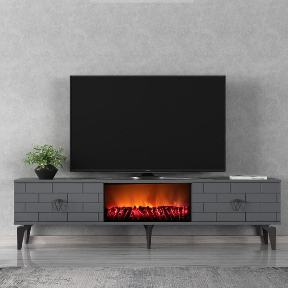 Zerka Concept Volcanos Şömineli Tv Sehpası Tv Ünitesi Antrasit Tv Ünitesi / Sehpası Fiyatı