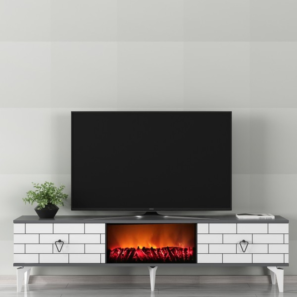 Zerka Concept Volcanos Şömineli Tv Sehpası Tv Ünitesi Antrasit Beyaz Tv Ünitesi / Sehpası Fiyatı