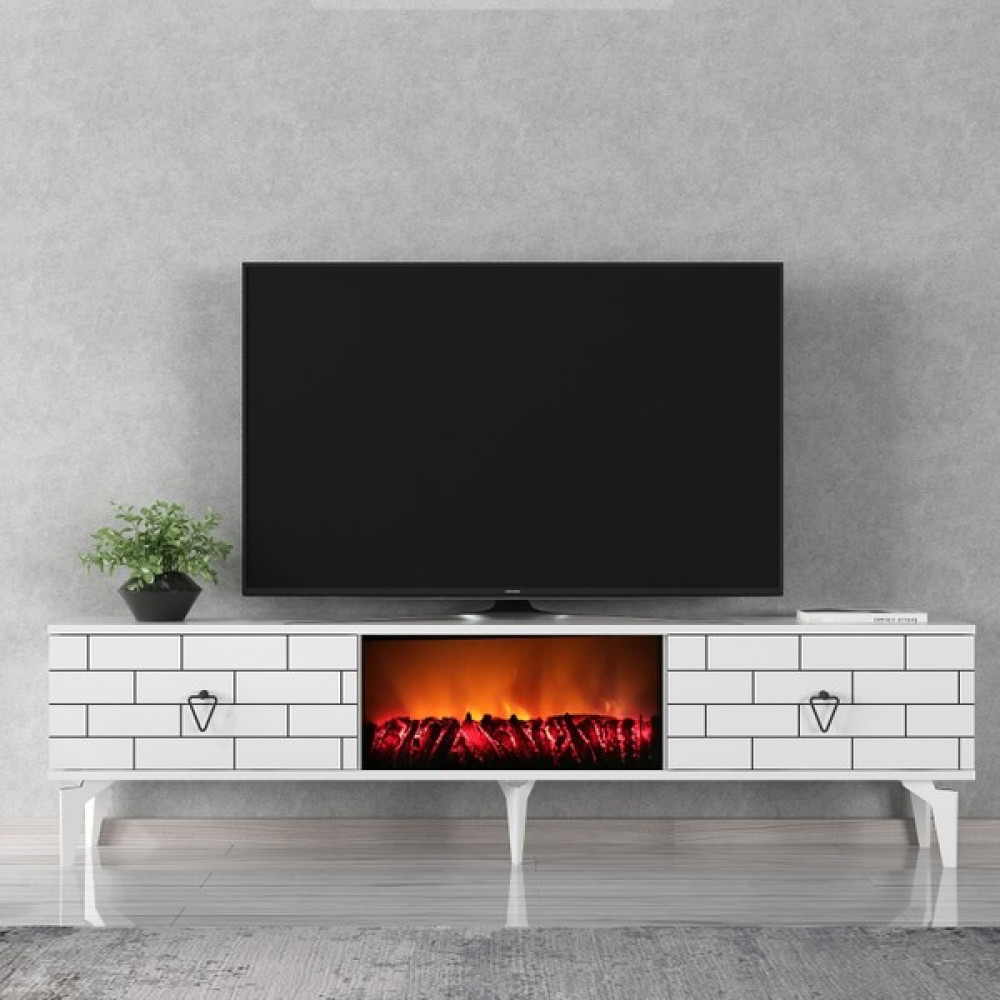 Zerka Concept Volcanos Şömineli Tv Sehpası Tv Ünitesi Beyaz Tv Ünitesi / Sehpası Fiyatı