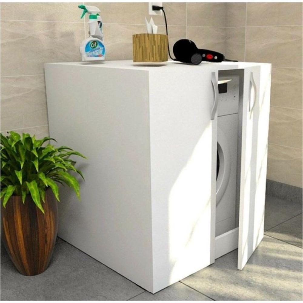Zerka Palmiye Kapaklı Çamaşır Makinesi Dolabı Suntalem ve Mdf - Beyaz Banyo Dolabı / Mobilyası Fiyatı