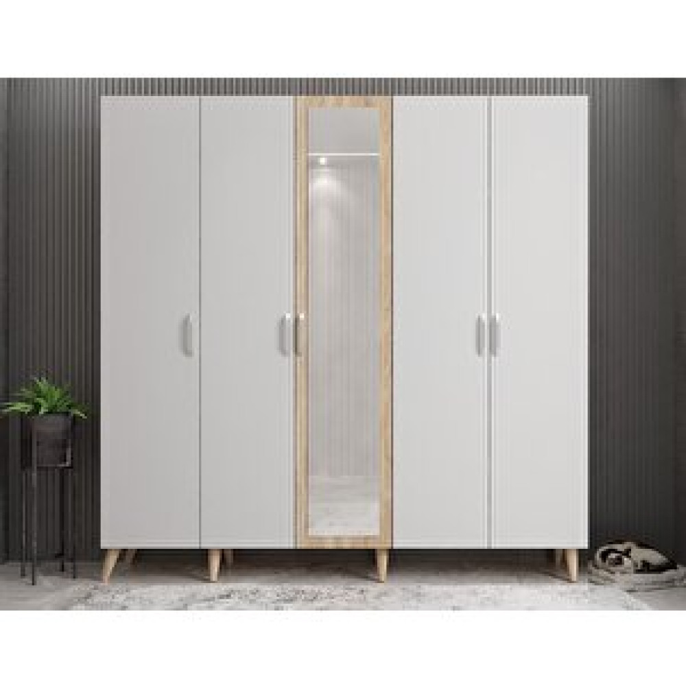 ZerkaConcept Açelya Portmanto Vestiyer Meşe Beyaz - 200cm M12 Portmanto Fiyatı