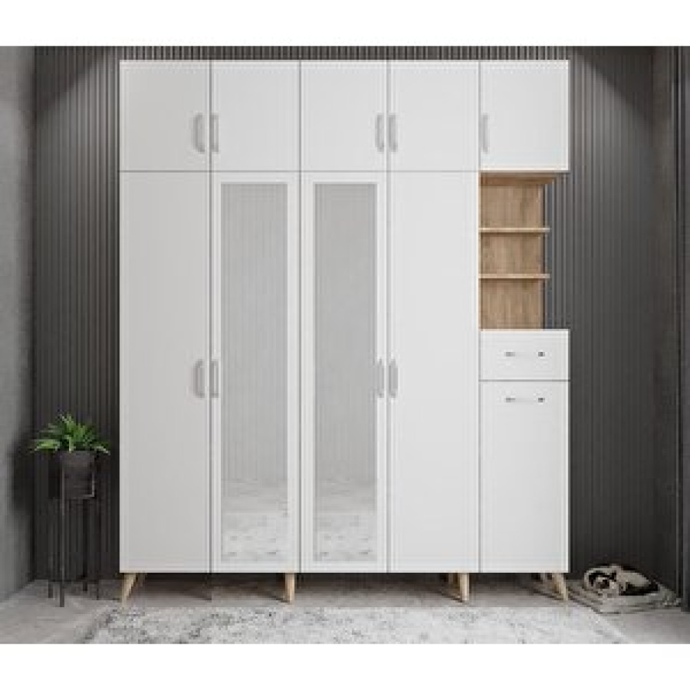 ZerkaConcept Açelya Portmanto Vestiyer Meşe Beyaz 225cm M10 Montaj Dahil Portmanto Fiyatı