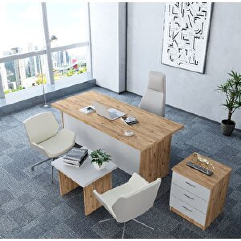 ZerkaConcept Asil 3'lü Ofis Takımı Model 9 Çam Beyaz Bilgisayar Masası Fiyatı