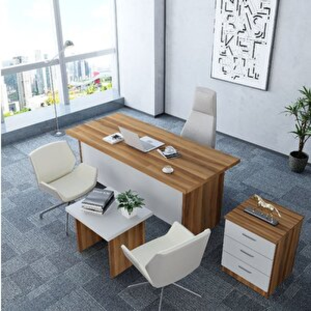 ZerkaConcept Asil 3'lü Ofis Takımı Model 9 Ceviz Beyaz Bilgisayar Masası Fiyatı