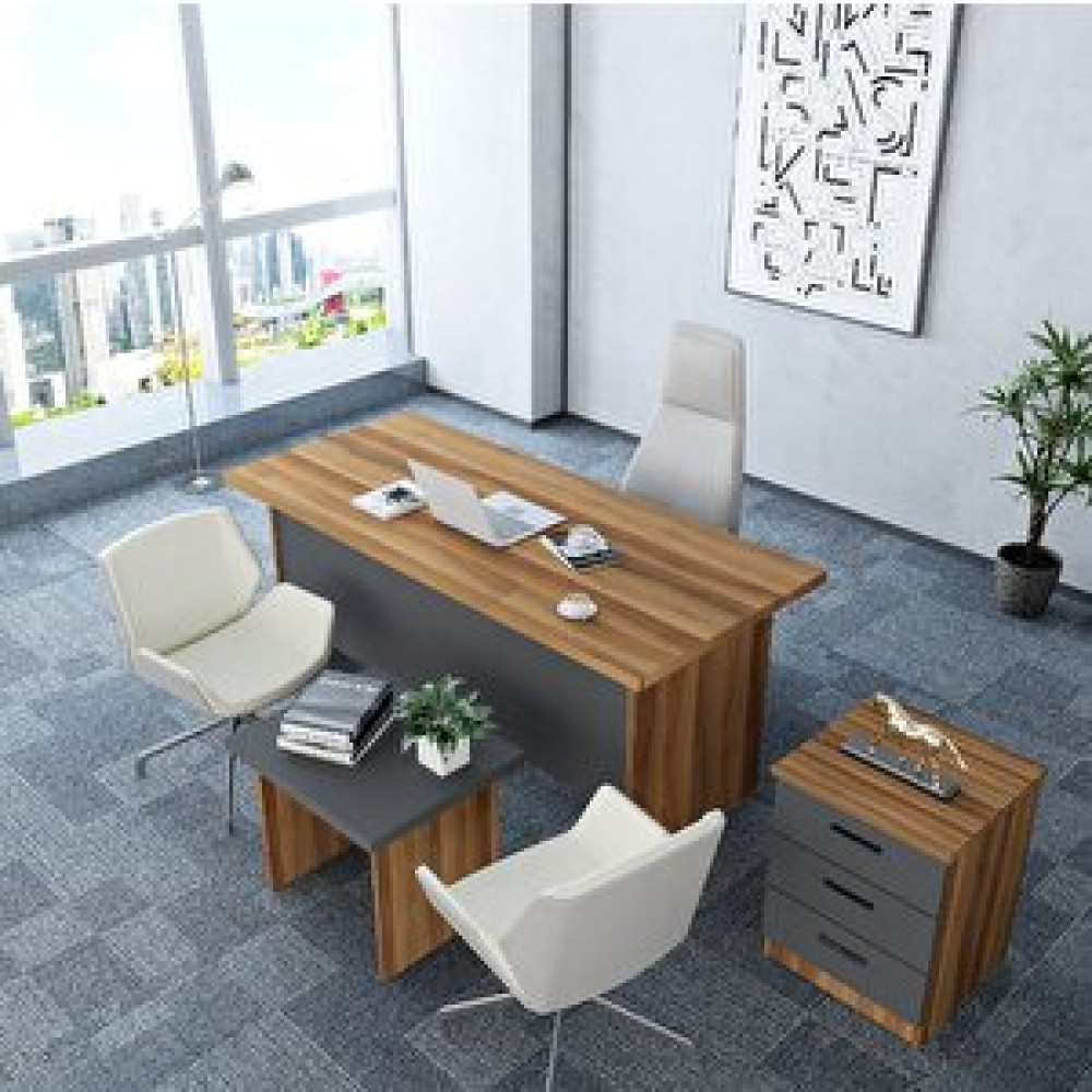 ZerkaConcept Asil 3'lü Ofis Takımı Model 9 Ceviz Füme Bilgisayar Masası Fiyatı