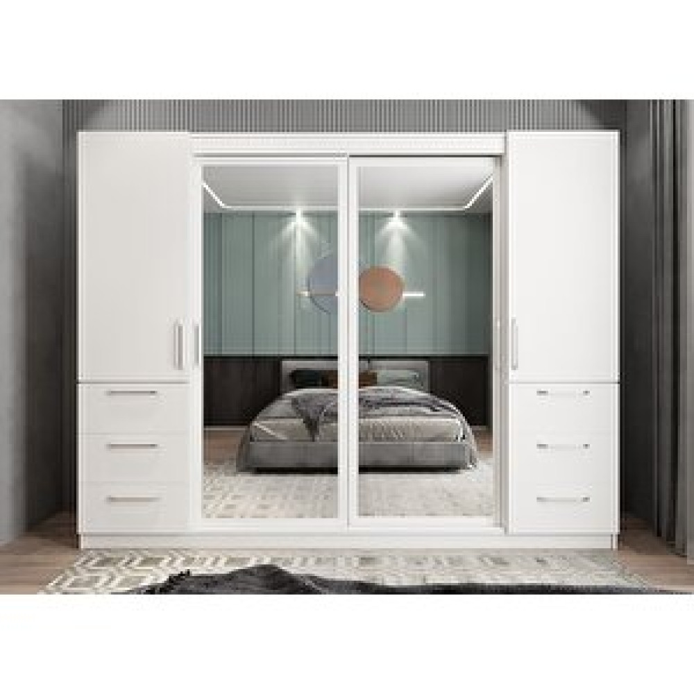 ZerkaConcept Bella Sürgü Kapaklı Dolap Gardırop Beyaz 270cm Gardrop & Dolap Fiyatı