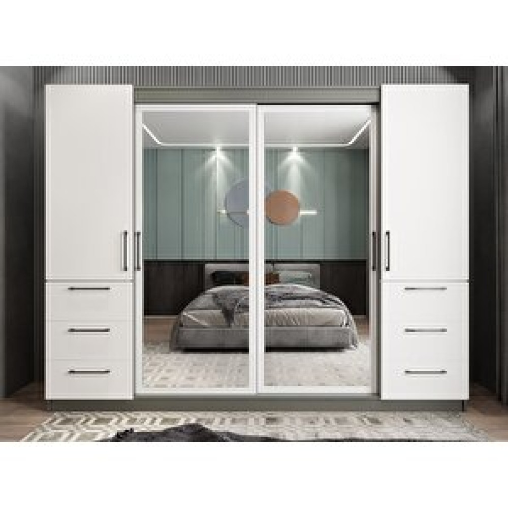 ZerkaConcept Bella Sürgü Kapaklı Dolap Gardırop Füme Beyaz 270cm Gardrop & Dolap Fiyatı