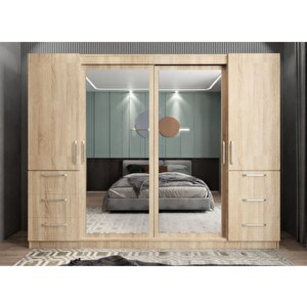 ZerkaConcept Bella Sürgü Kapaklı Dolap Gardırop Meşe 270cm Gardrop & Dolap Fiyatı
