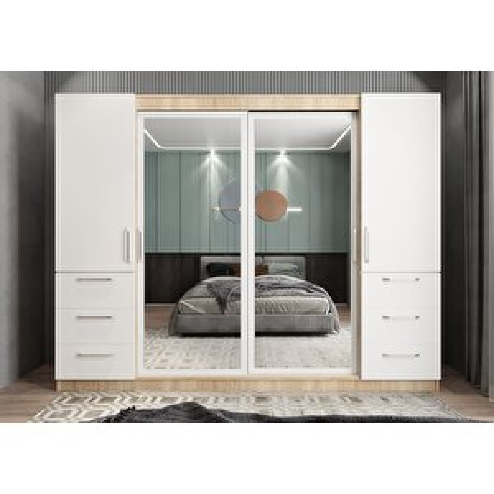 ZerkaConcept Bella Sürgü Kapaklı Dolap Gardırop Meşe Beyaz 270cm Gardrop & Dolap Fiyatı