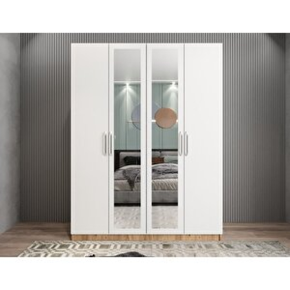 ZerkaConcept Bevel 4 Kapaklı Gizli Çekmeceli Gardırop Dolap Çam Beyaz 160 Cm Montaj Dahil Gardrop & Dolap Fiyatı