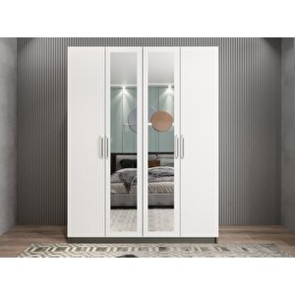ZerkaConcept Bevel 4 Kapaklı Gizli Çekmeceli Gardırop Dolap Füme Beyaz 160 Cm Montaj Dahil Gardrop & Dolap Fiyatı