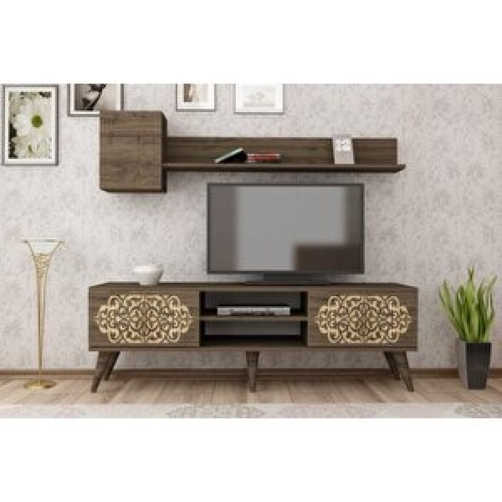ZerkaConcept Gama Lazer Desenli Tv Ünitesi Tv Sehpası Ceviz Safirmeşe 150 Cm Tv Ünitesi / Sehpası Fiyatı