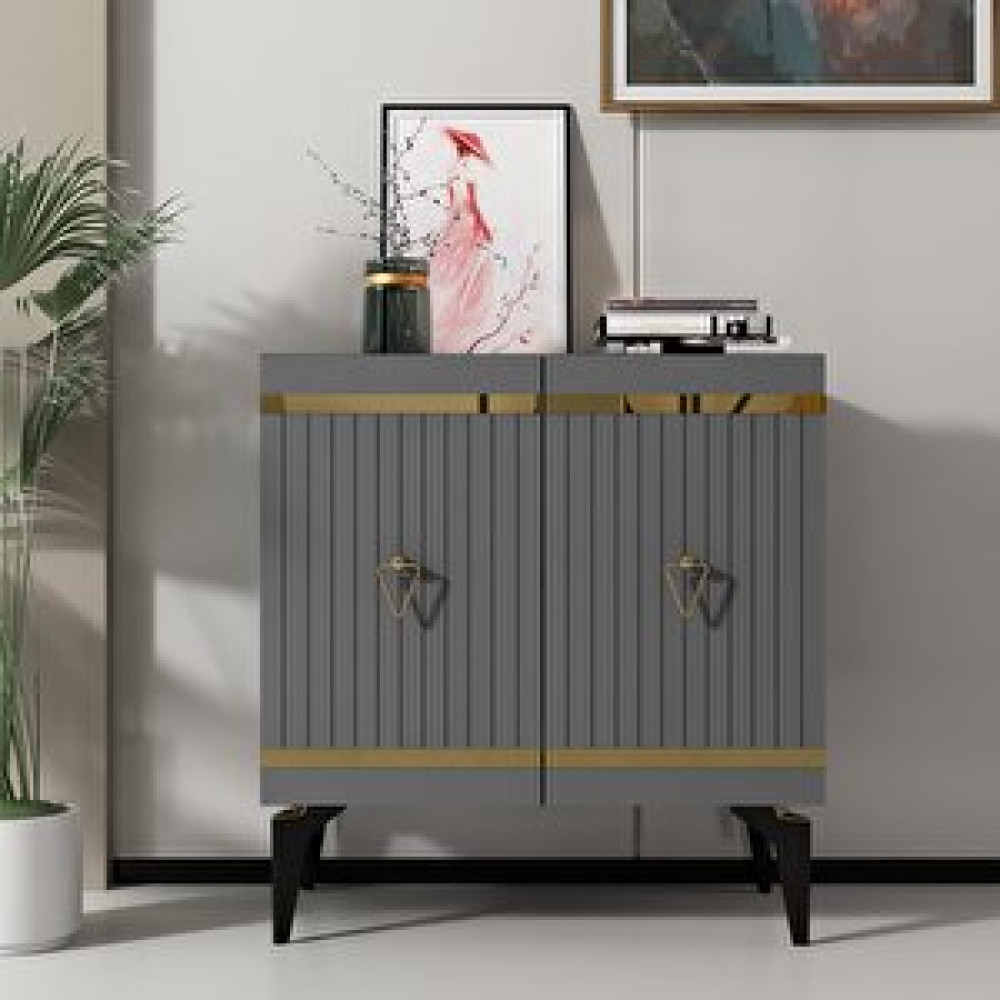 ZerkaConcept Mabel Konsol Tv Sehpası Çok Amaçlı Dolap 75 Cm Antrasit - Altın Konsol Mobilya Fiyatı