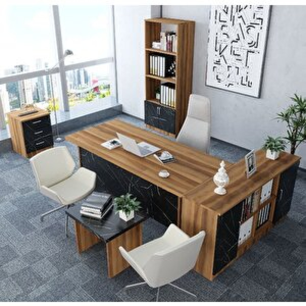ZerkaConcept Padova 5'li Ofis Takımı Model 3 Ceviz Siyah Bilgisayar Masası Fiyatı