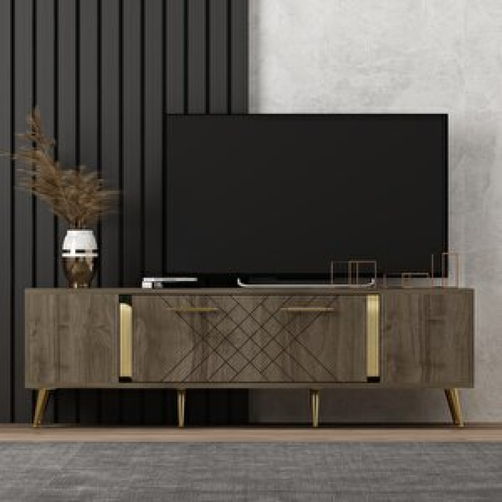 ZerkaConcept Pietro Lazer Desenli Tv Ünitesi Tv Sehpası Ceviz Altın 150 Cm Tv Ünitesi / Sehpası Fiyatı