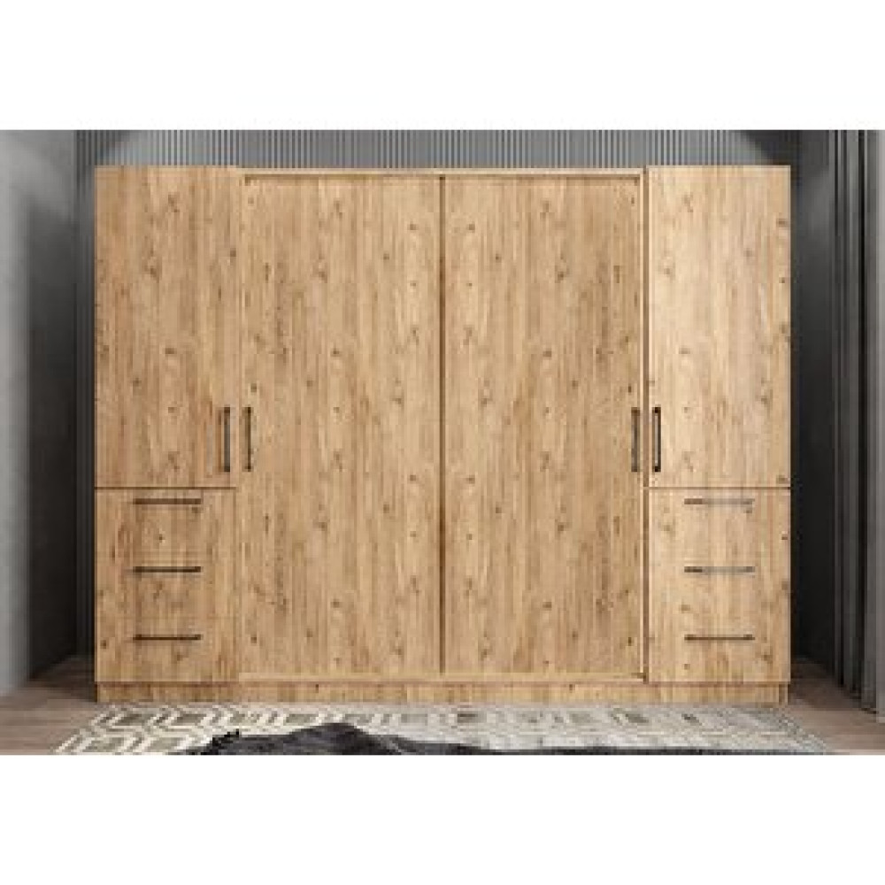 ZerkaConcept Riga Sürgü Kapaklı 6 Çekmeceli Gardırop Dolap Çam 240 Cm Montaj Dahil Gardrop & Dolap Fiyatı