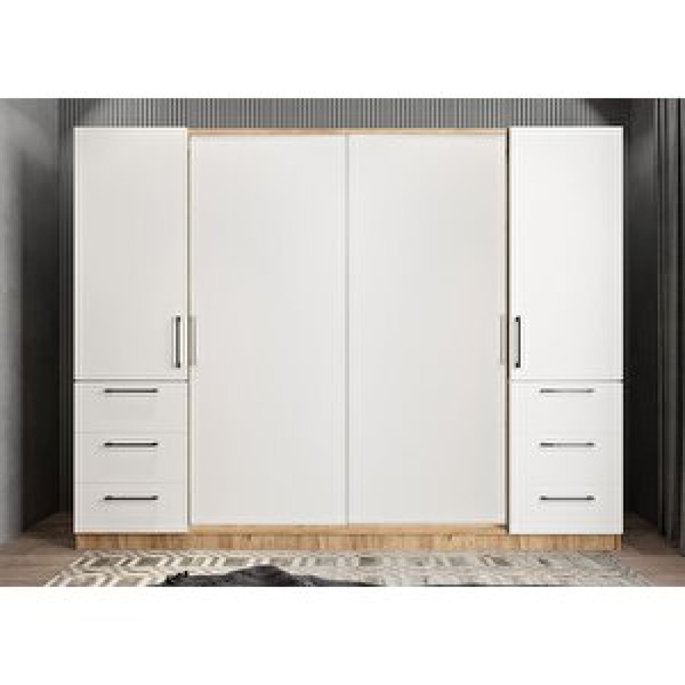 ZerkaConcept Riga Sürgü Kapaklı 6 Çekmeceli Gardırop Dolap Çam Beyaz 240 Cm Montaj Dahil Gardrop & Dolap Fiyatı