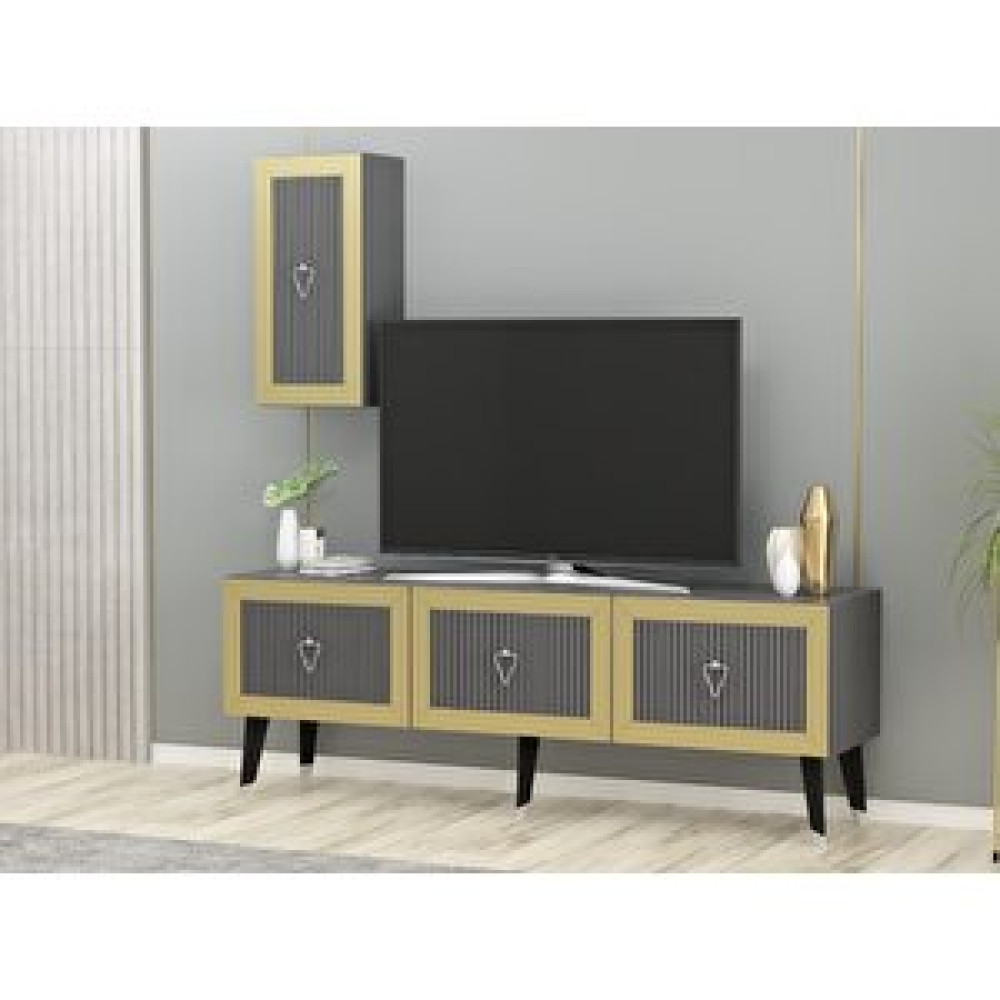 ZerkaConcept Scala Lazer Desenli Tv Ünitesi Antrasit Altın 150 Cm Tv Ünitesi / Sehpası Fiyatı