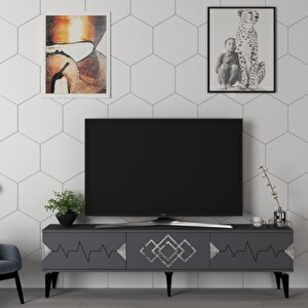 ZerkaConcept Tempo Tv Sehpası Tv Ünitesi Antrasit - Gümüş Tv Ünitesi / Sehpası Fiyatı