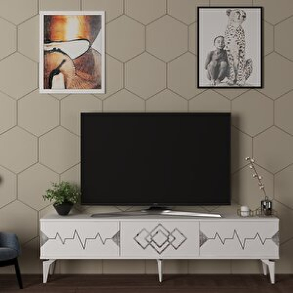 ZerkaConcept Tempo Tv Sehpası Tv Ünitesi Beyaz - Gümüş Tv Ünitesi / Sehpası Fiyatı