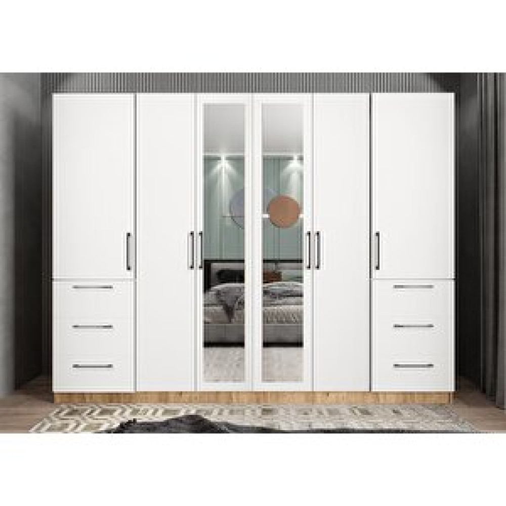 ZerkaConcept Zeren 6 Kapaklı 6 Çekmeceli Gardırop Dolap Çam Beyaz 208 Cm Montaj Dahil Gardrop & Dolap Fiyatı