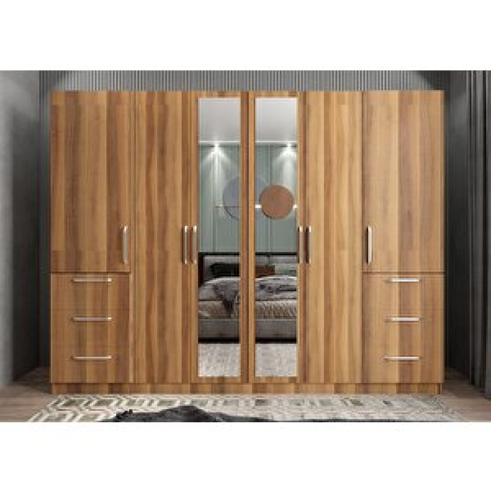 ZerkaConcept Zeren 6 Kapaklı 6 Çekmeceli Gardırop Dolap Ceviz 208 Cm Montaj Dahil Gardrop & Dolap Fiyatı