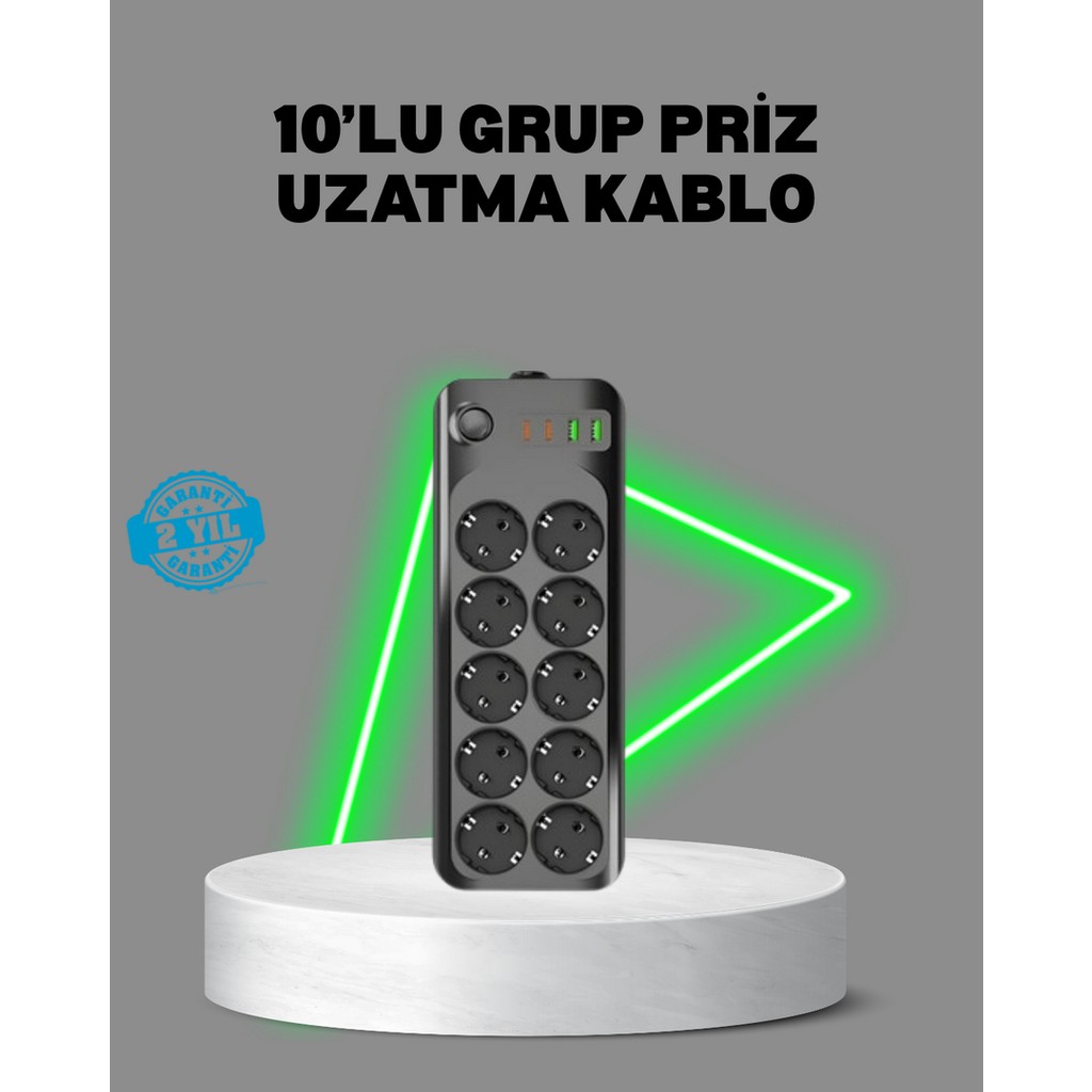 Zero Land Nrzsnt Termal Akım Korumalı 10’lu Grup Priz USB Type-C Hızlı Şarj 2500W 2m Kablo - Çok Renkli Bilgisayar Çevirici ve Adaptörü Fiyatı