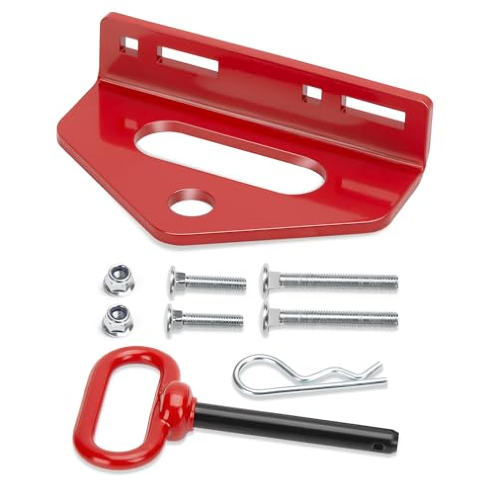 Zero Turn Trailer Hitch with Hitch Pin, 1/4"(6mm) Thick Heavy Duty Steel Universal Lawn Mower Towing Hitch Kit with Pin, Versatile Chain Slot Rugged Hitch Included Carriage Bolt & R Clip Red & Red