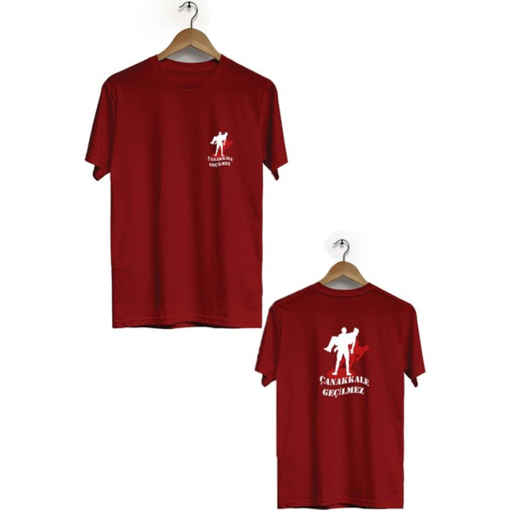 Zeron Tasarım Çanakkale Geçilmez Ön Arka Baskılı Kısa Kol Bisiklet Yaka T-Shirt BLL1531 Erkek T-shirt Fiyatı