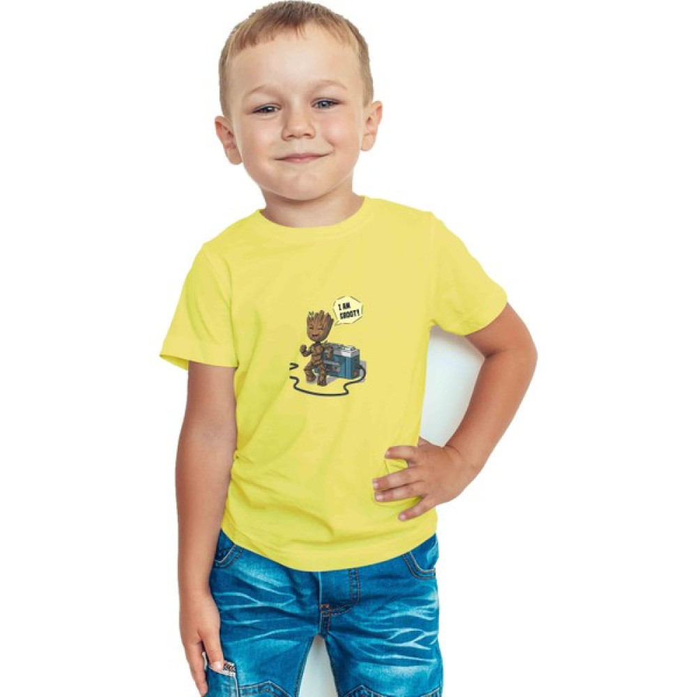 Zeron Tasarım I Am Groot Baskılı Bisiklet Yaka Çocuk Tişörtü BLL3359 Erkek Çocuk T-shirt Fiyatı