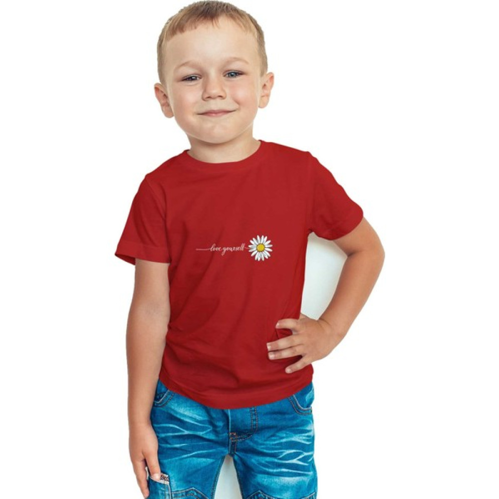 Zeron Tasarım Love Yourself Papatya Baskılı Bisiklet Yaka Çocuk Tişörtü BLL821 Erkek Çocuk T-shirt Fiyatı