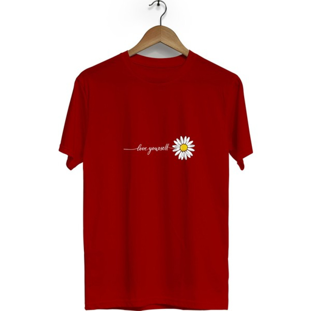 Zeron Tasarım Love Yourself Papatya Baskılı Kısa Kol Bisiklet Yaka Tişört BLL821 Erkek T-shirt Fiyatı